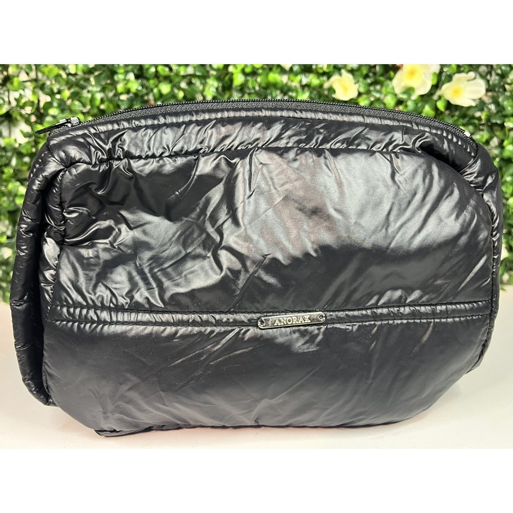 Anorak Quilted Black Cosmetic Makeup Bag 8" x 6" - NEW